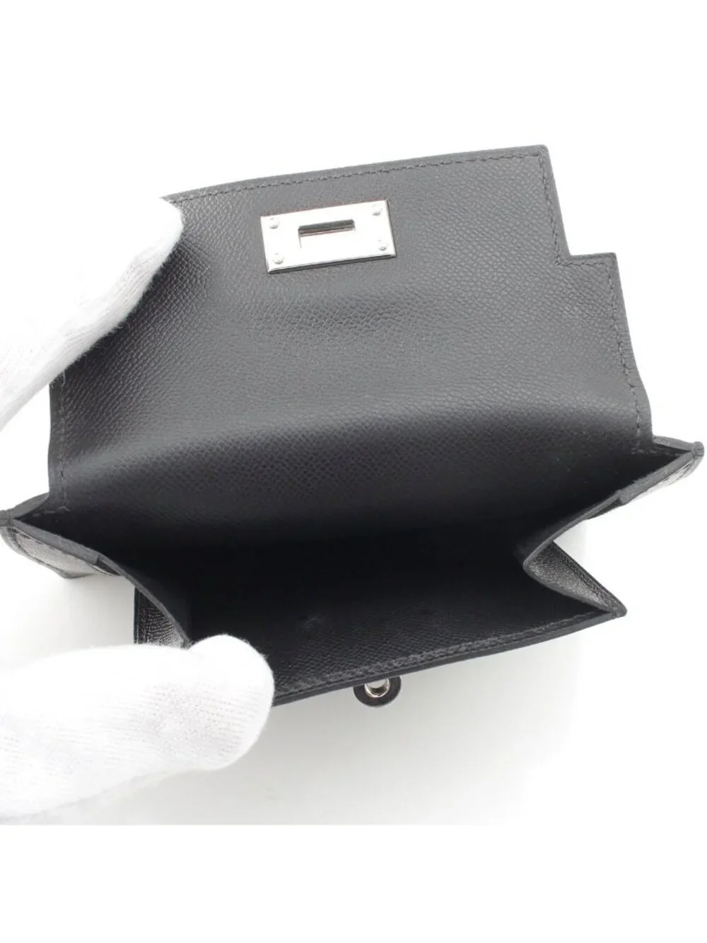 Hermes Kelly Pocket Compact Veau Madame Coin Purse Black